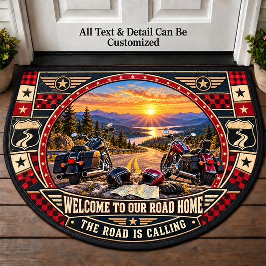Open Highway Sunrise - Two Up Adventures Personalized Half Round Mat | 5To9Vibe