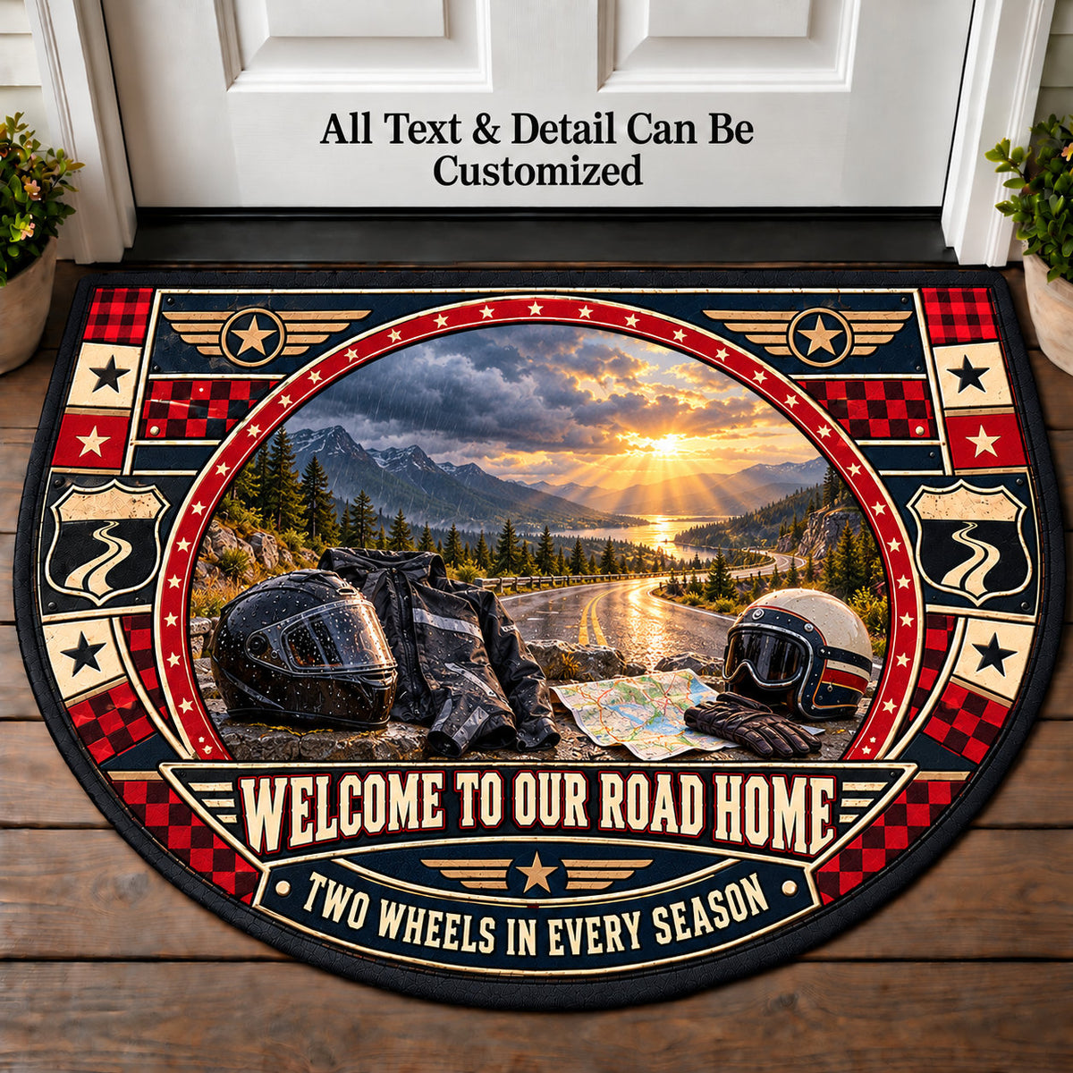 Rain or Shine Ride - Two Up Adventures Personalized Half Round Mat | 5To9Vibe