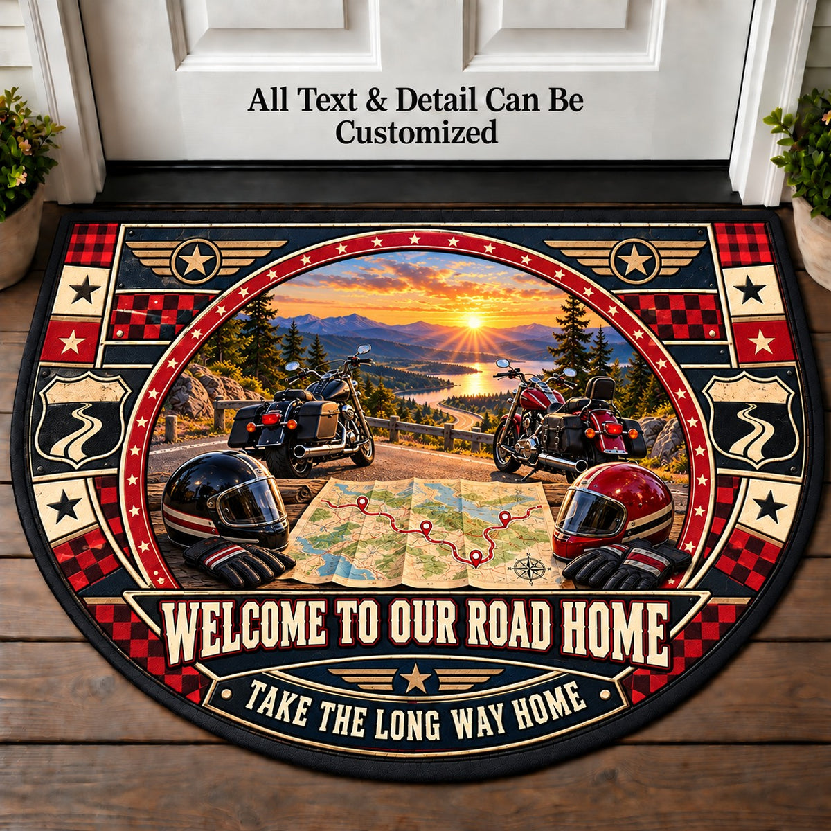Road Trip Map - Two Up Adventures Personalized Half Round Mat | 5To9Vibe