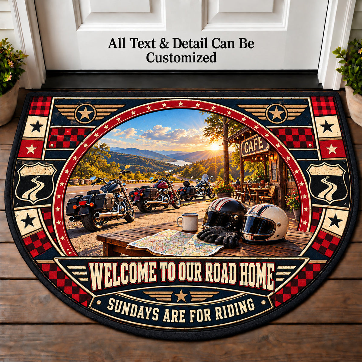 Sunday Riders - Two Up Adventures Personalized Half Round Mat | 5To9Vibe