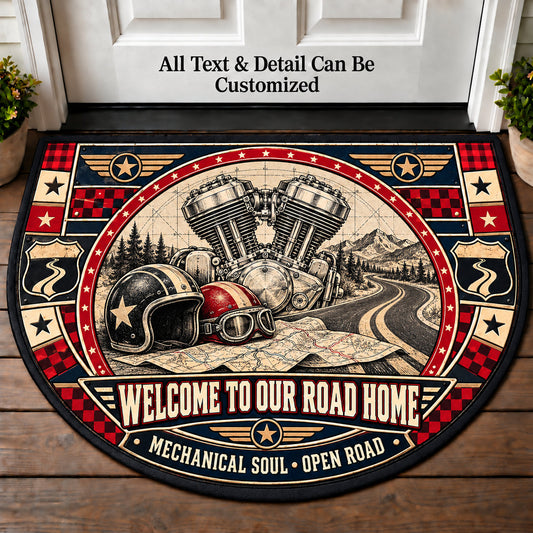 Twin Cylinder Drawing - Two Up Adventures Personalized Half Round Mat | 5To9Vibe