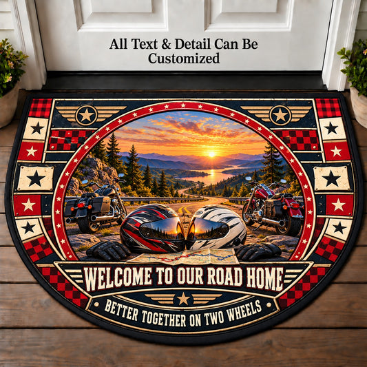 Two Helmets One Road - Two Up Adventures Personalized Half Round Mat | 5To9Vibe