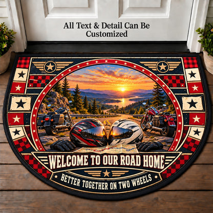 Two Helmets One Road - Two Up Adventures Personalized Half Round Mat | 5To9Vibe