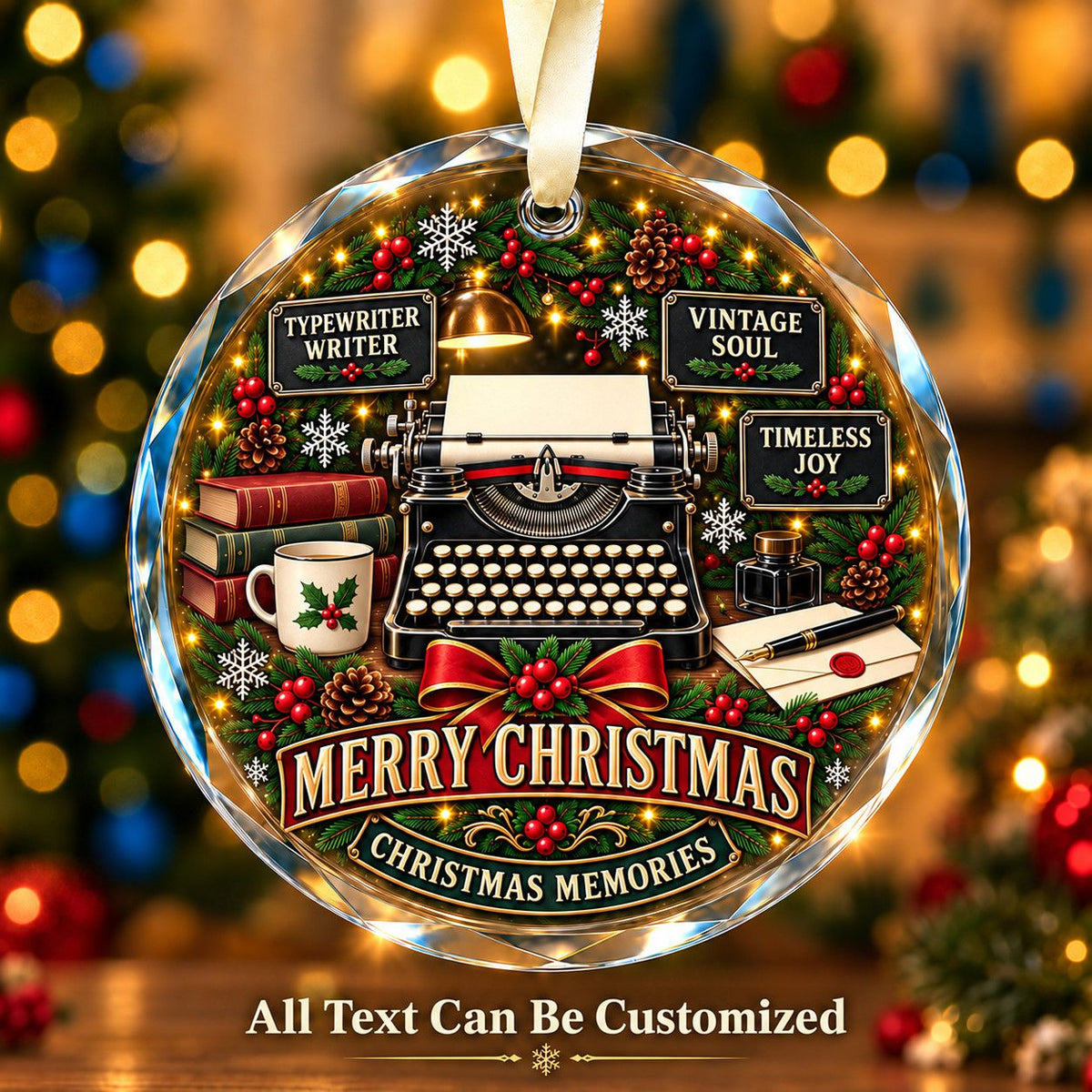 Typewriter Writer Personalized Glass Ornament | 5To9Vibe