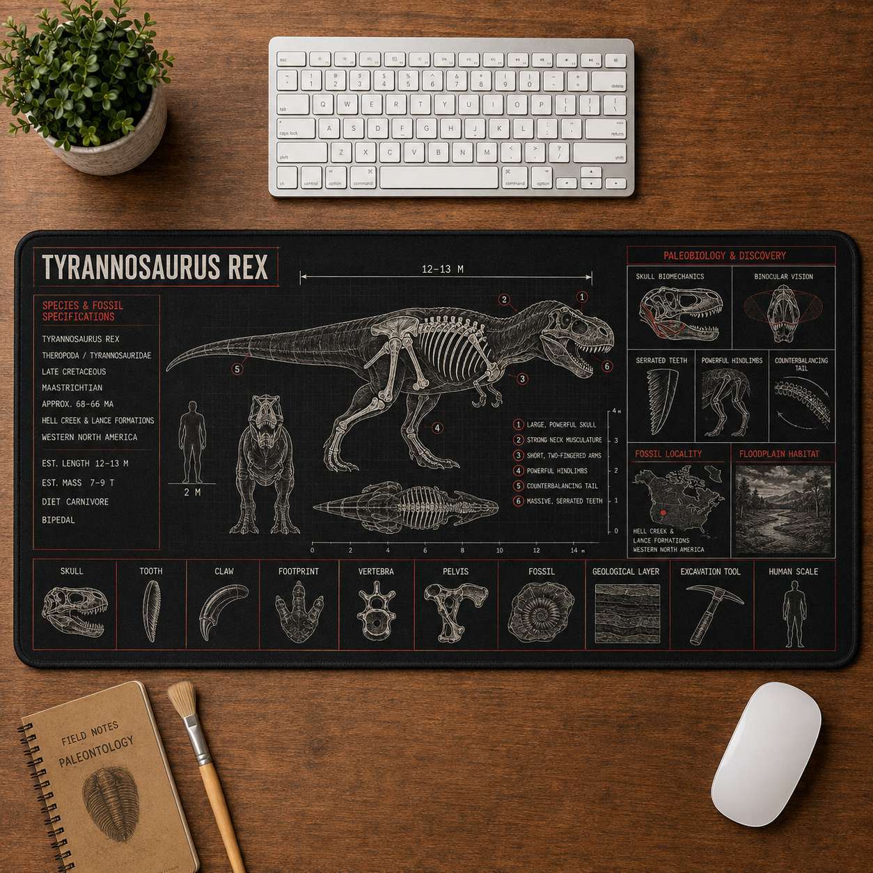 Tyrannosaurus Rex Dinosaur Blueprint Desk Mat | 5To9Vibe