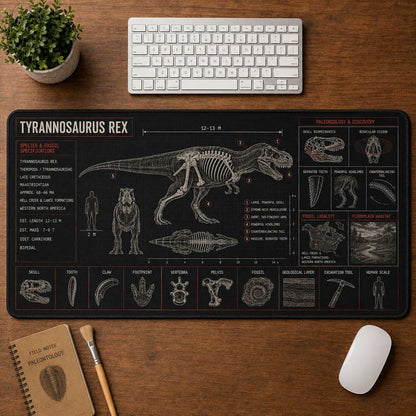 Tyrannosaurus Rex Dinosaur Blueprint Desk Mat | 5To9Vibe