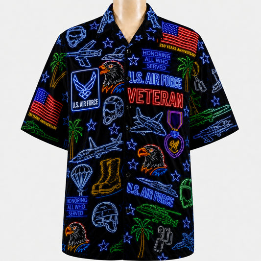 All US Army Neon Pattern 4th July 250 Years Anniversary America Veteran Premium Unisex Hawaiian Shirt For Men and Women