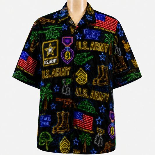 All US Army Neon Pattern 4th July 250 Years Anniversary America Veteran Premium Unisex Hawaiian Shirt For Men and Women