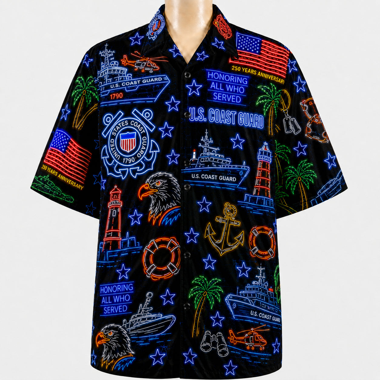 All US Army Neon Pattern 4th July 250 Years Anniversary America Veteran Premium Unisex Hawaiian Shirt For Men and Women