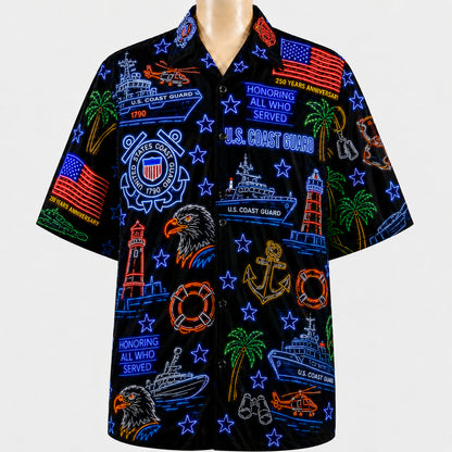 All US Army Neon Pattern 4th July 250 Years Anniversary America Veteran Premium Unisex Hawaiian Shirt For Men and Women