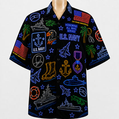 All US Army Neon Pattern 4th July 250 Years Anniversary America Veteran Premium Unisex Hawaiian Shirt For Men and Women