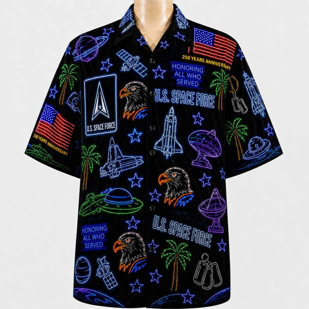 All US Army Neon Pattern 4th July 250 Years Anniversary America Veteran Premium Unisex Hawaiian Shirt For Men and Women