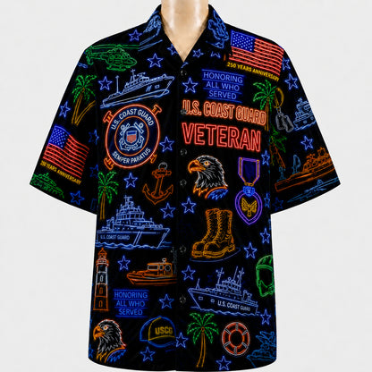 All US Army Neon Pattern 4th July 250 Years Anniversary America Veteran Premium Unisex Hawaiian Shirt For Men and Women