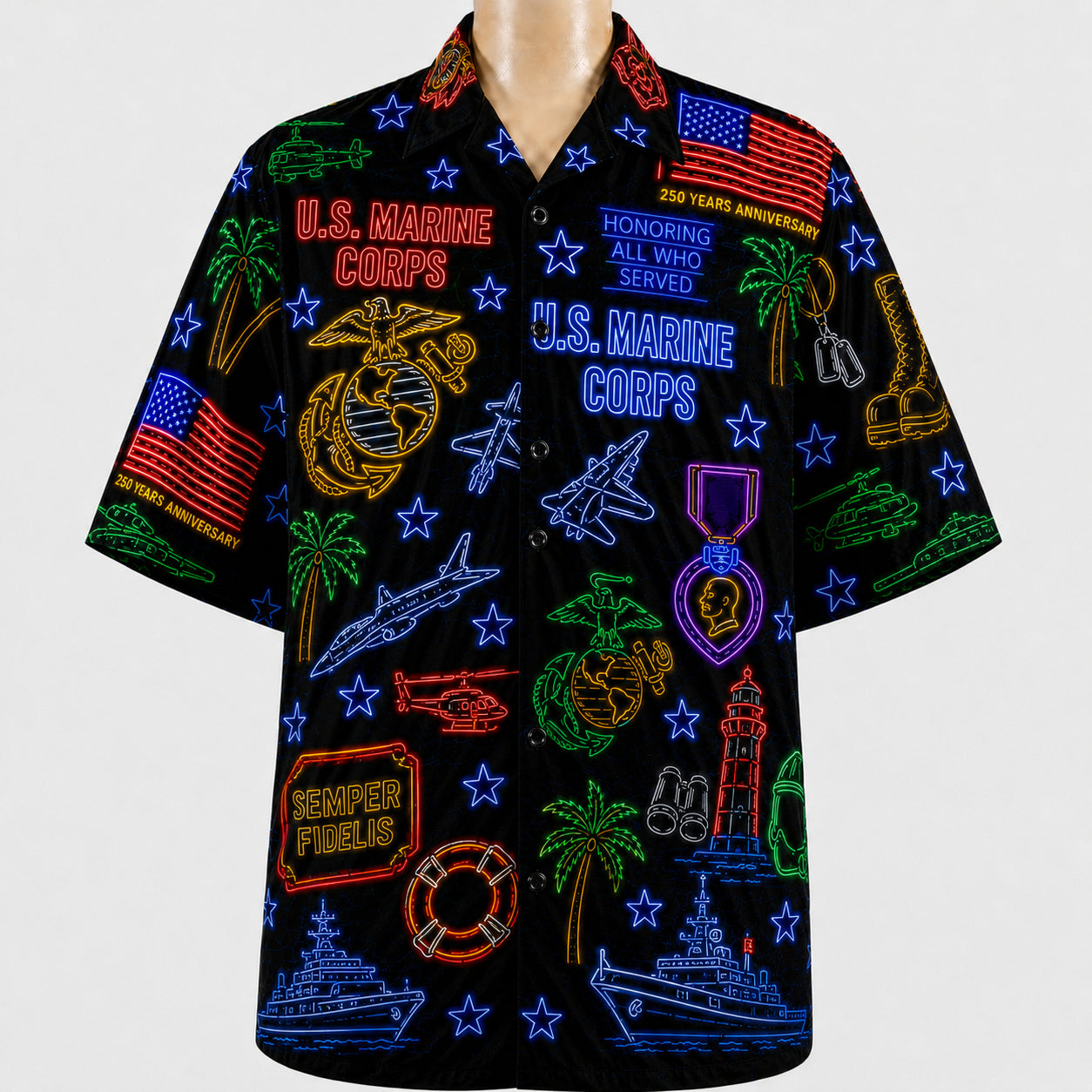 All US Army Neon Pattern 4th July 250 Years Anniversary America Veteran Premium Unisex Hawaiian Shirt For Men and Women