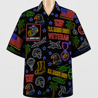 All US Army Neon Pattern 4th July 250 Years Anniversary America Veteran Premium Unisex Hawaiian Shirt For Men and Women