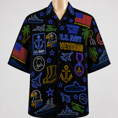 All US Army Neon Pattern 4th July 250 Years Anniversary America Veteran Premium Unisex Hawaiian Shirt For Men and Women