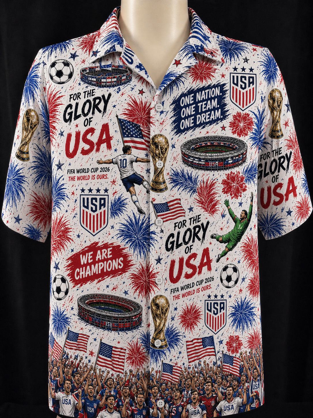 All Teams World Cup 2026 Champion USA Football Soccer Unisex Button-Up Hawaiian Shirt For Men & Women
