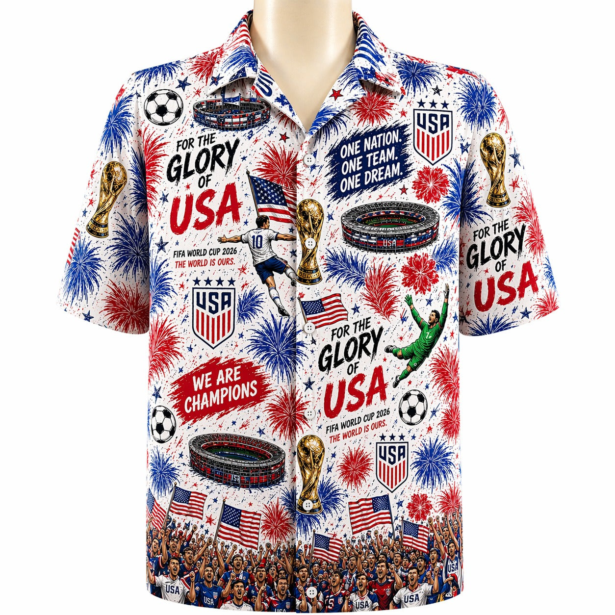 All Teams World Cup 2026 Champion USA Football Soccer Unisex Button-Up Hawaiian Shirt For Men & Women
