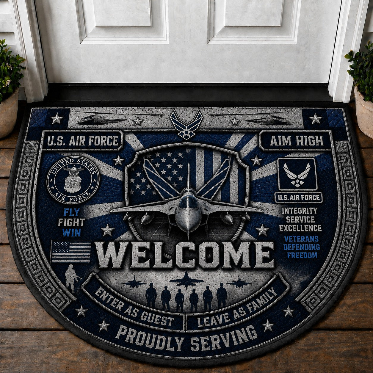 US Military Pride Quilted Print Premium Welcome Mat – Personalized Doormat