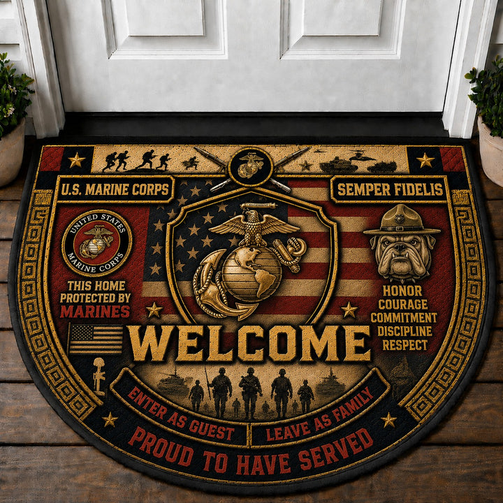 US Marine Corps US Military Pride Quilted Print Premium Welcome Mat – Personalized Doormat