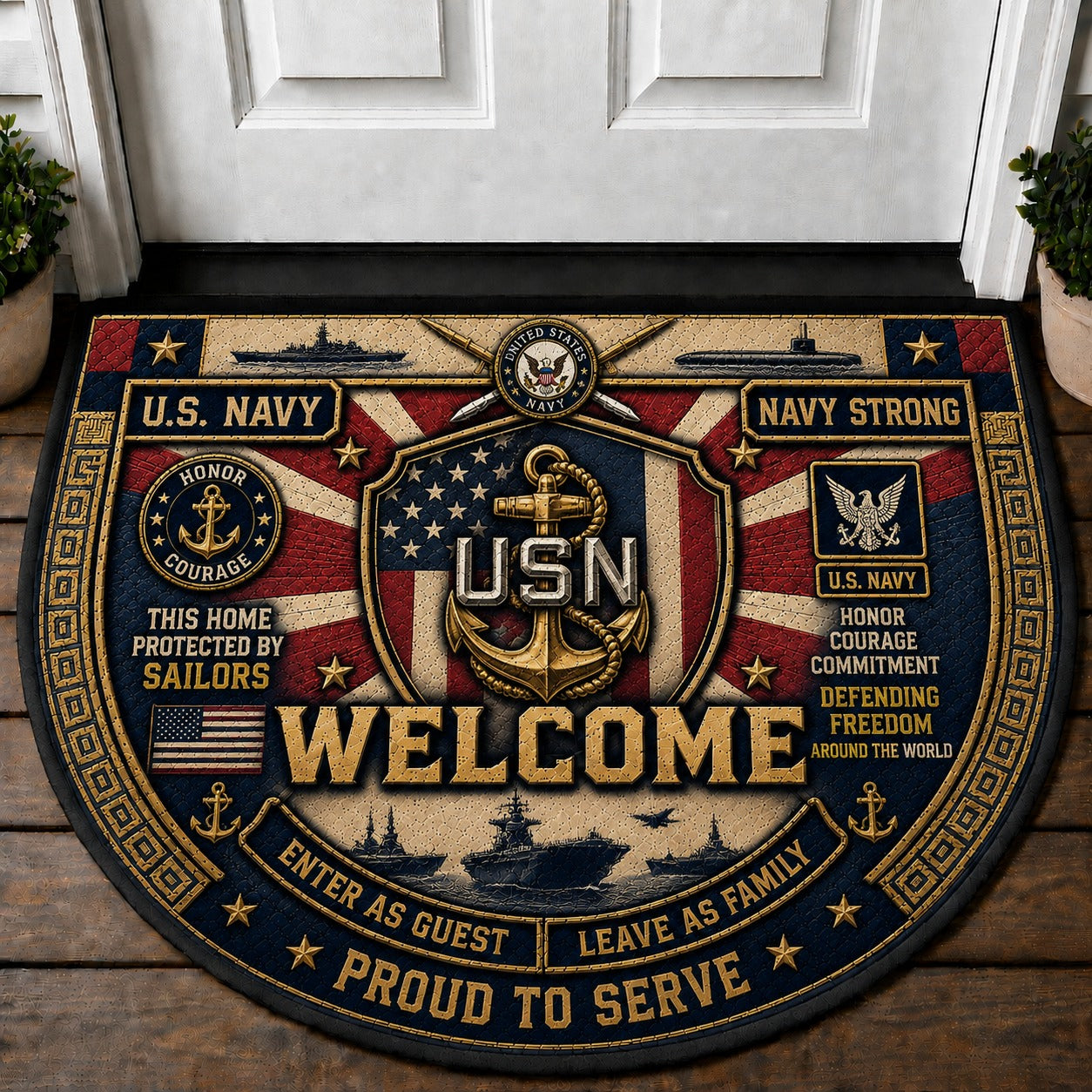 US Military Pride Quilted Print Premium Welcome Mat – Personalized Doormat