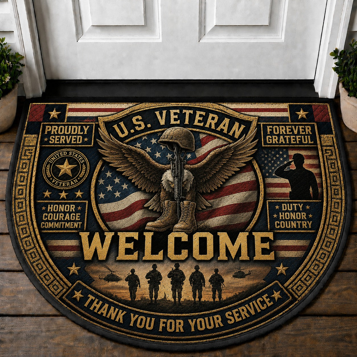 US Military Pride Quilted Print Premium Welcome Mat – Personalized Doormat