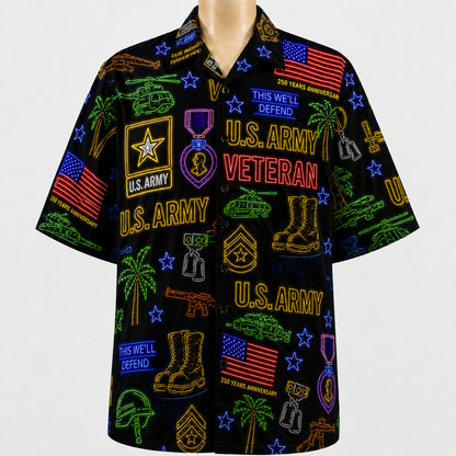 All US Army Neon Pattern 4th July 250 Years Anniversary America Veteran Premium Unisex Hawaiian Shirt For Men and Women