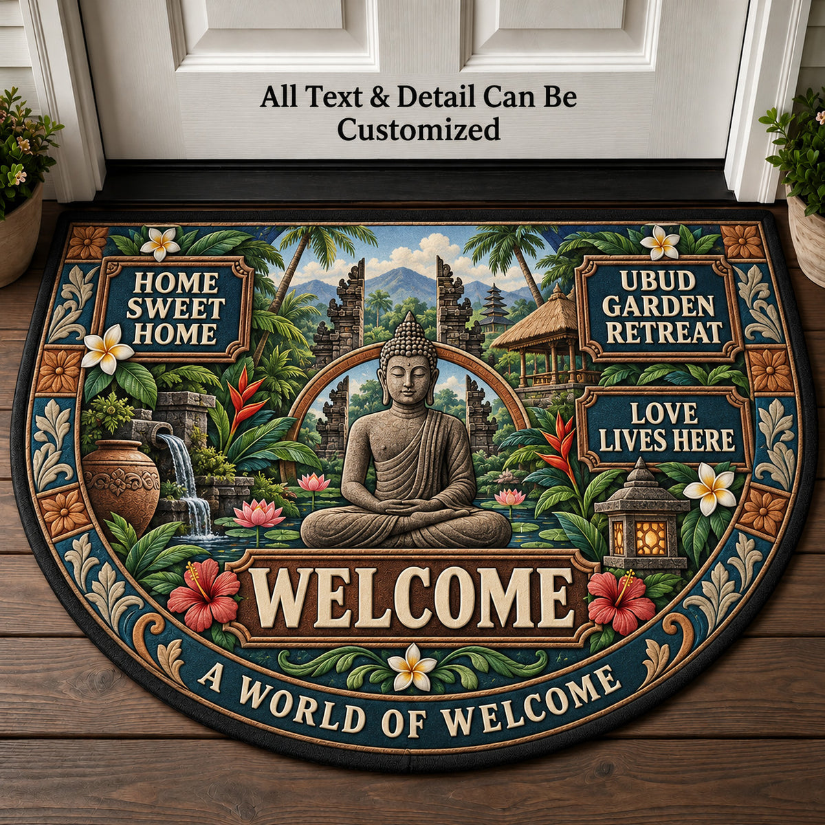 Ubud Garden Retreat Personalized Half Round Mat | 5To9Vibe