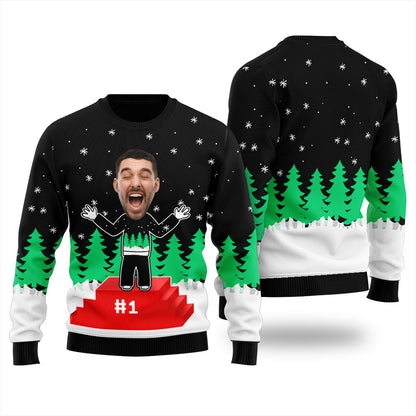 Ugly Christmas Sweater Award Custom Face Sweater Women's