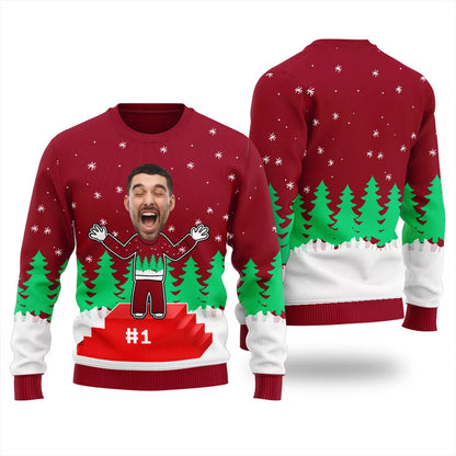 Ugly Christmas Sweater Award Custom Face Sweater Women's