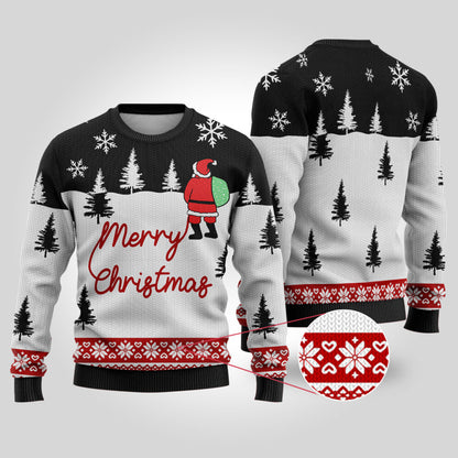 Ugly Christmas Sweater Santa At The North Pole Black - Funny Ugly Christmas Sweater