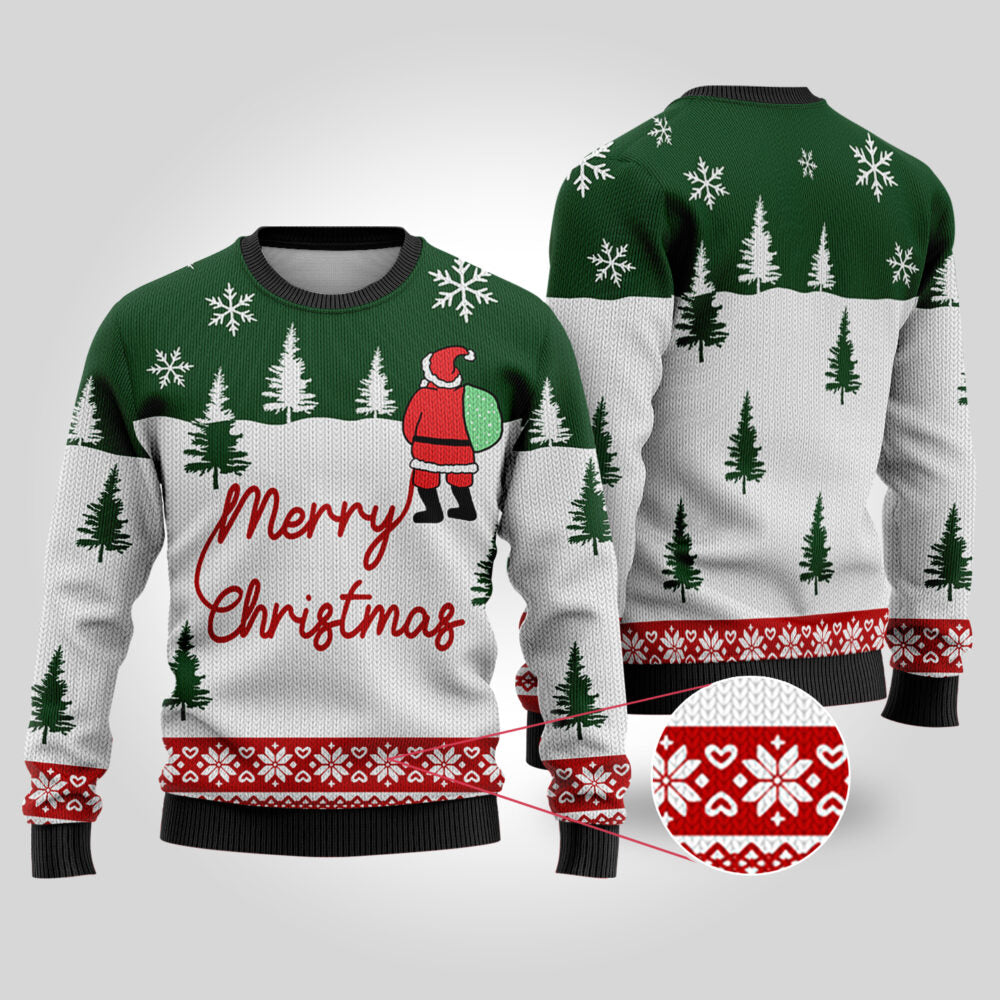 Ugly Christmas Sweater Santa At The North Pole Forest Green - Funny Ugly Christmas Sweater