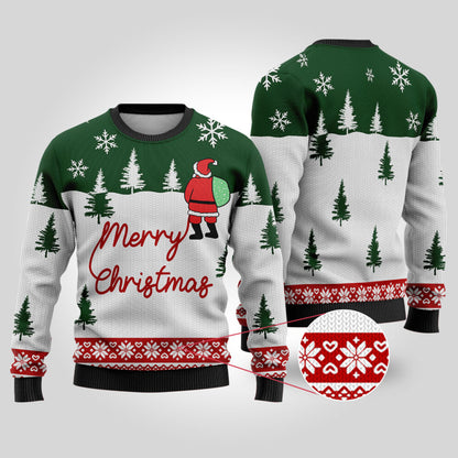 Ugly Christmas Sweater Santa At The North Pole Forest Green - Funny Ugly Christmas Sweater