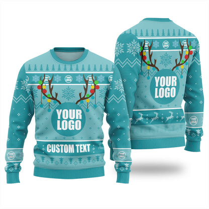 Ugly Christmas Sweater With Personalized Logo Light Blue