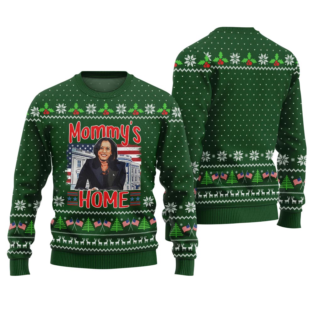 Ugly Kamala Harris Mommy's Home Christmas Sweater Green