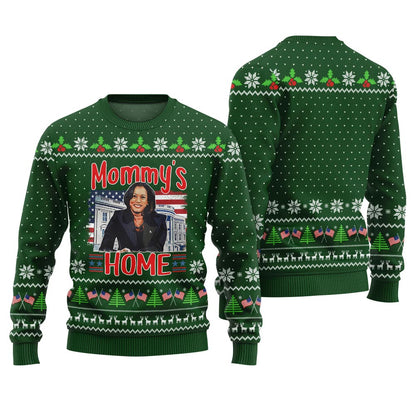 Ugly Kamala Harris Mommy's Home Christmas Sweater Green
