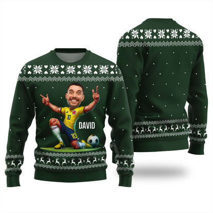 Custom Face Soccer Player Funny Christmas Sweaters For Men