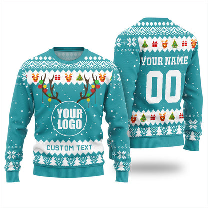 Ugly Sweater Personalized Company Logo Blue