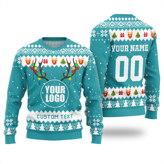 Ugly Sweater Personalized Company Logo Blue