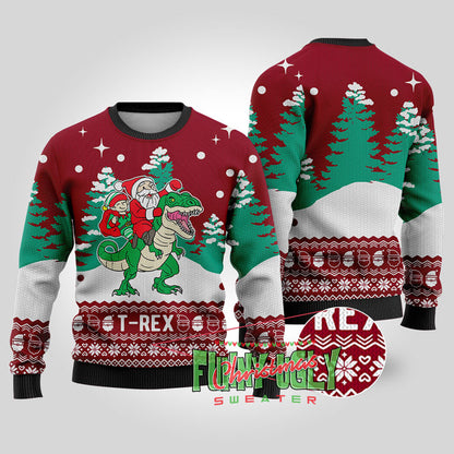 Ugly Trex Christmas Sweater Cardinal Red