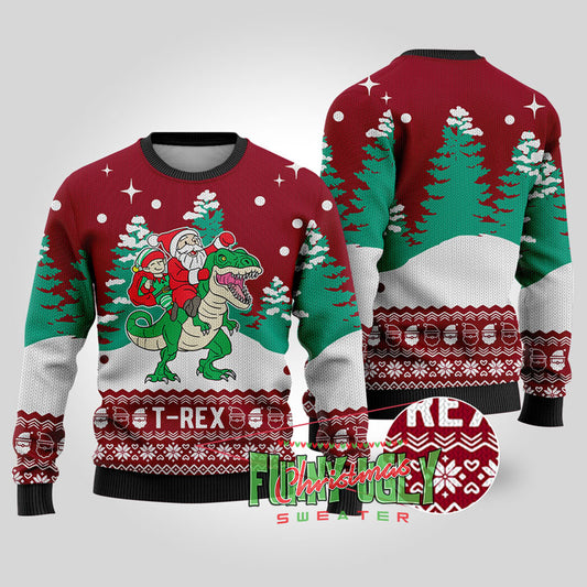 Ugly Trex Christmas Sweater Cardinal Red