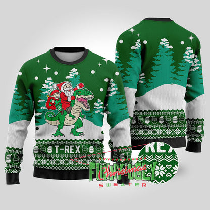 Ugly Trex Christmas Sweater Forest Green