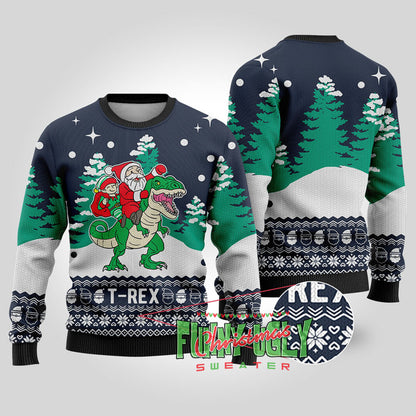 Ugly Trex Christmas Sweater Navy
