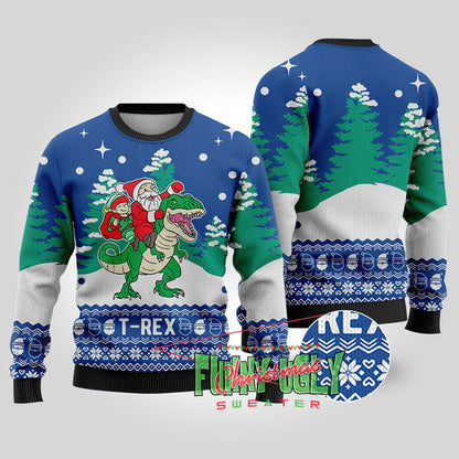 Ugly Trex Christmas Sweater Royal