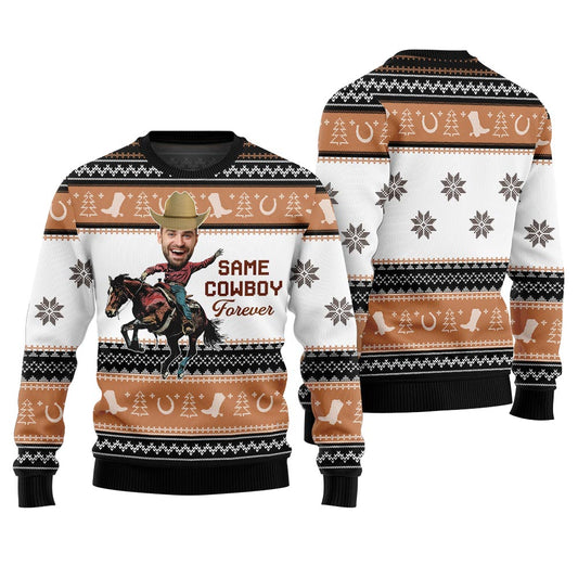 Same Cowboy Forever Season Christmas Pattern Ugly Sweater Black