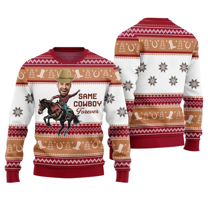 Ugly Western Christmas Sweater Same Cowboy Forever Red