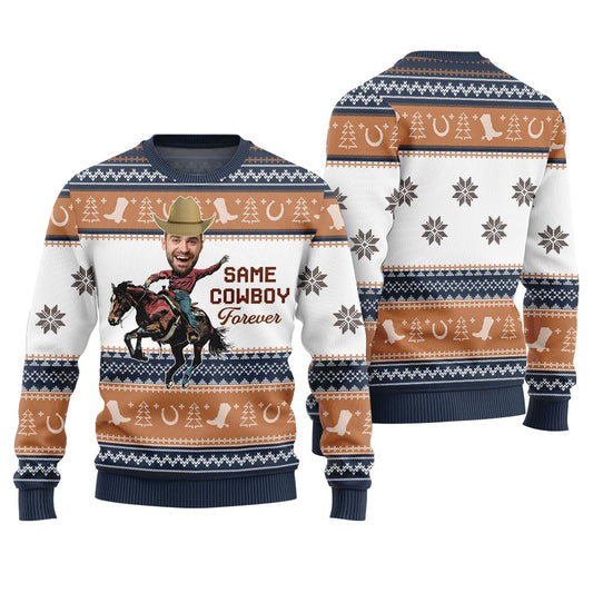Funny Western Christmas Sweaters For Adults Same Cowboy Forever Navy