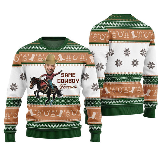 Funny Xmas Sweaters Ugly Christmas Western Same Cowboy Forever Green