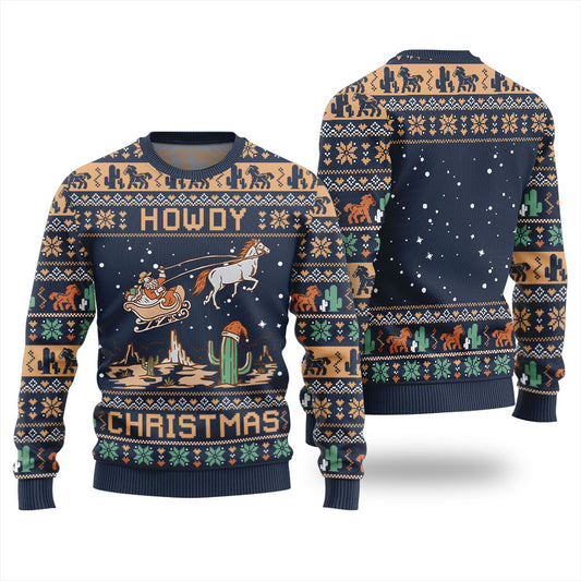 Ugly Xmas Sweater Howdy Christmas Santa Claus Navy