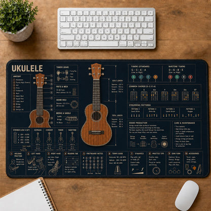 Ukulele Musical Instrument Blueprint Guide Desk Mat | 5To9Vibe
